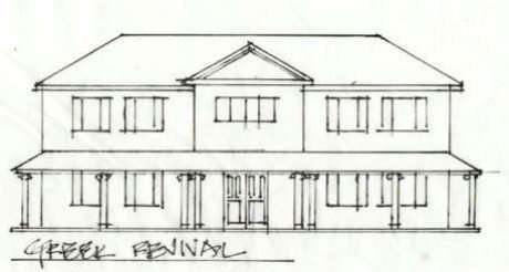 Greek Revival home elevation sketch by Clem Cizewski