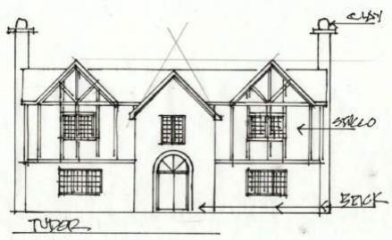Tudor home elevation sketch by Clem Cizewski